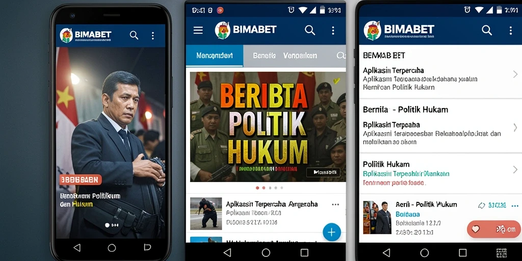 Antarmuka aplikasi BIMABET yang menampilkan berita hukum terbaru.