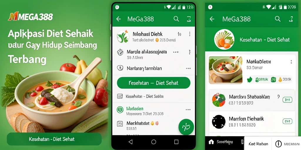 Tampilan antarmuka aplikasi MEGA388 untuk diet sehat.