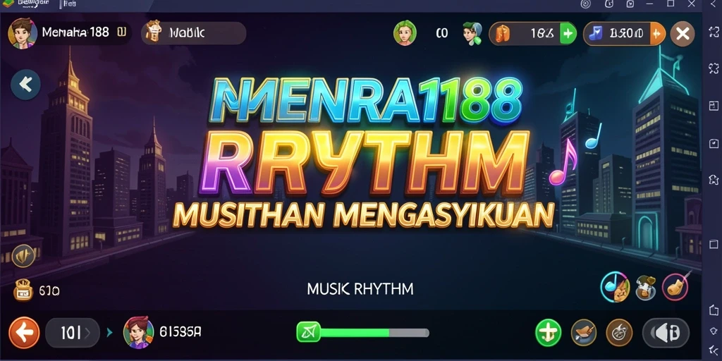 Antarmuka permainan Musik Rhythm yang menarik dan penuh warna.