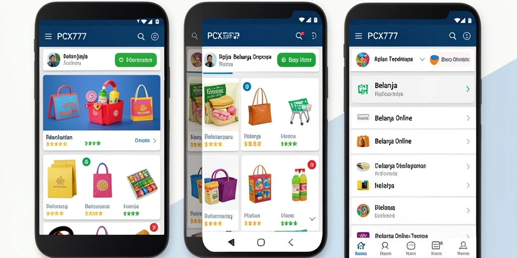 Tampilan antarmuka utama PCX777 untuk belanja online.